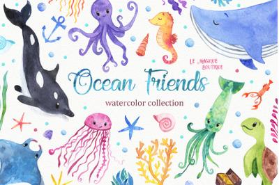 Ocean Friends Watercolor Clipart