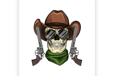 Color skull with cowboy