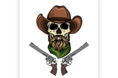 Color skull with cowboy