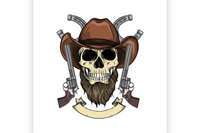 Color skull with cowboy