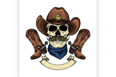 Color skull with cowboy