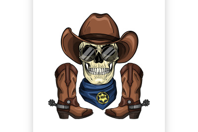 Color skull with cowboy