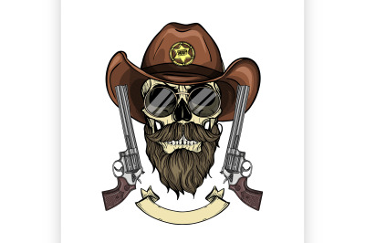 Color skull with cowboy