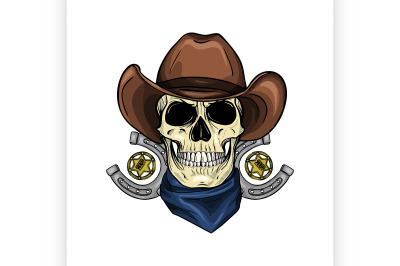 Color skull with cowboy