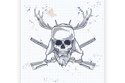 Hand drawn hunter skull