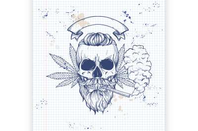 Sketch color skull rastaman