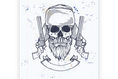 Hand drawn hunter skull