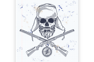 Hand drawn hunter skull