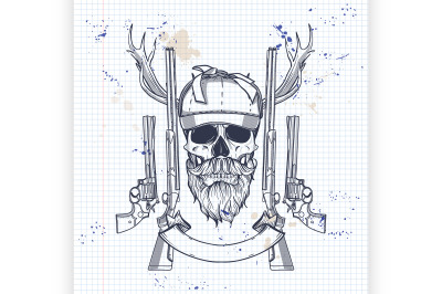 Hand drawn hunter skull