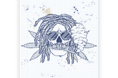 Sketch skull with dreadlocks