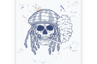 Sketch skull with dreadlocks