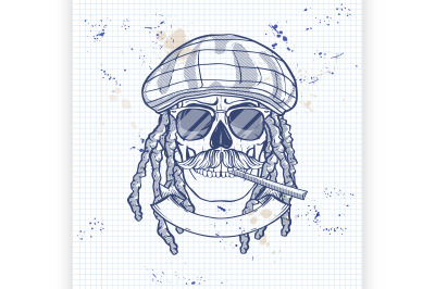 Sketch skull with dreadlocks