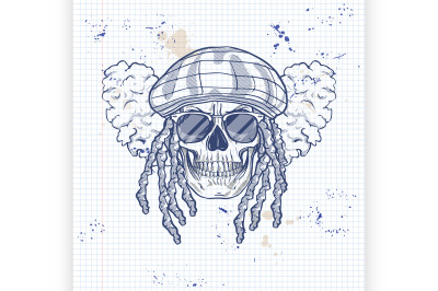 Sketch skull with dreadlocks