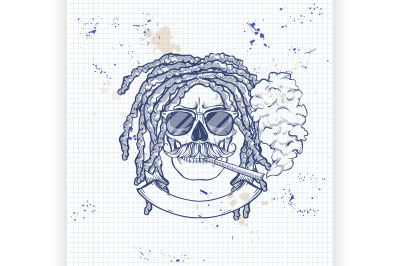 Sketch skull with dreadlocks