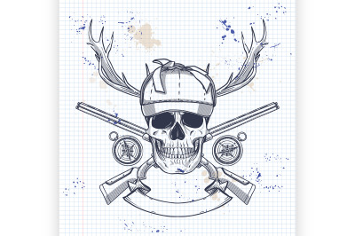 Hand drawn hunter skull