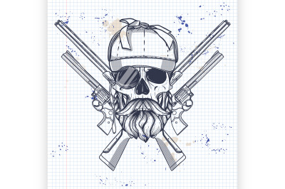 Hand drawn hunter skull