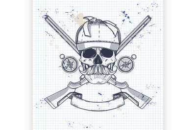 Hand drawn hunter skull