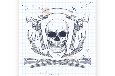 Hand drawn hunter skull