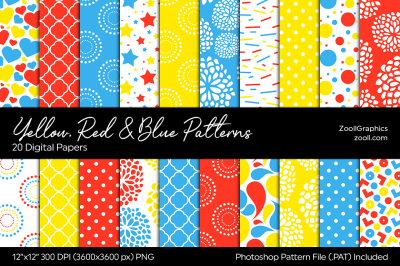 Yellow, Red And Blue Digital Papers