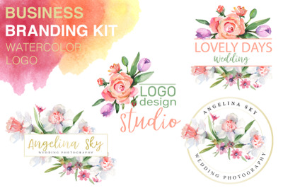 LOGO with roses and narcissus Watercolor png