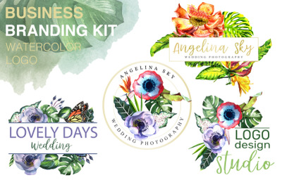 LOGO with tropical flowers Watercolor png