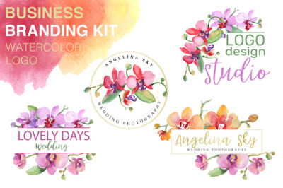 LOGO with beautiful orchids Watercolor png