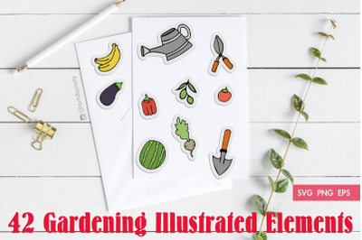 Gardening Illustrated Elements Bundle with fruits and veggies.