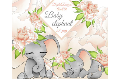 Baby elephant pattern in peach