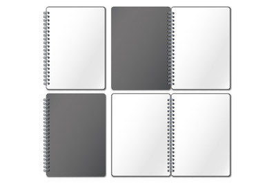 Notebook mockup. Empty copybook, notebooks pages binded on metal spira