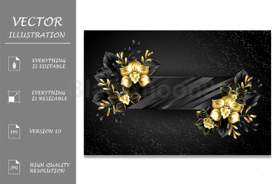 Textured Banner with Black Orchids