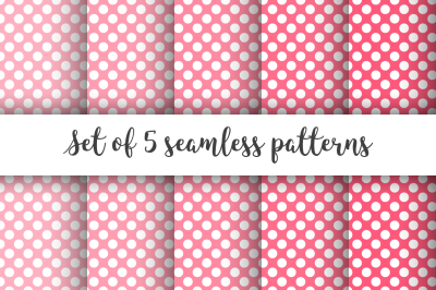 Set of 5 Pink Polka Dots seamless patterns