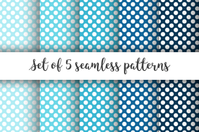 Set of 5 Blue Polka Dots seamless patterns