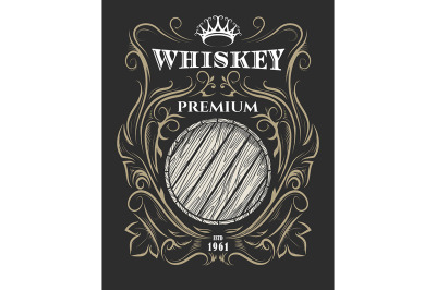 Premium Whiskey label with Barrel and Crown