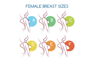 Set of silhouettes icons of various female breast size&2C; body side view