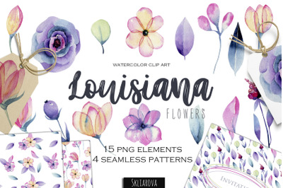 Louisiana flowers. Elements+patterns.