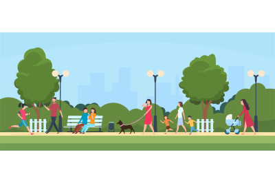 People in park. Persons leisure and sport activities outdoor. Cartoon