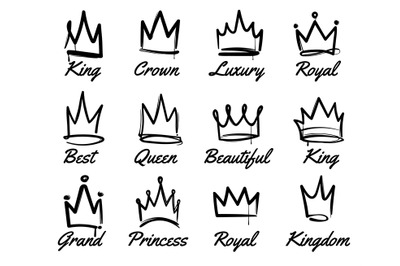 Vector crown logo. Hand drawn graffiti sketch and signs collections. B