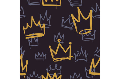 Sketch crown pattern. Seamless print texture girl princess crowns luxu