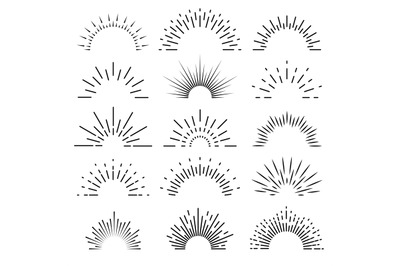 Retro sunburst. Sunrise rays light burst line shine sunshine sunbeam v