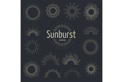 Sunburst set. Starburst burst rays spark sunrise firework sunbeam burs