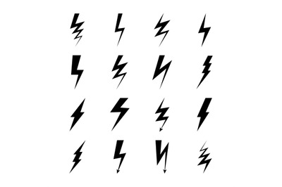 Lightning bolt icons. Thunder flash light power electric thunderbolt s