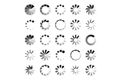 Progress loader icons. Load spinning circle circular buffering indicat