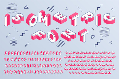 Isometric font. Geometric alphabet 3d letters cubic blocks and perspec