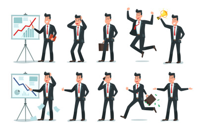 Businessman character. Office employee workers, tired finance worker a