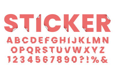 Sticker font. Sticky paper alphabet letters&2C; stylized notepad stickers