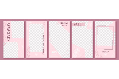 Pink stories template. Cute story post layout, fashion floral poster a