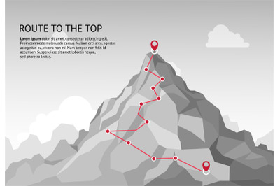 Mountain route infographic. Journey challenge path business goal caree