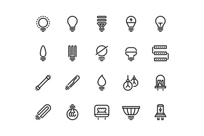 Light bulb line icons. Business idea energy efficient creative drawing