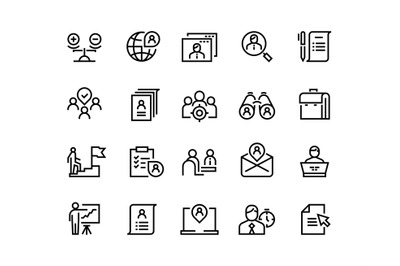 Head hunting line icons. Job interview career candidate company human