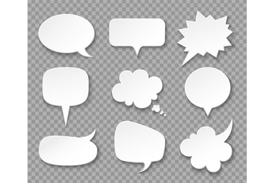 Paper speech bubbles. White blank thought balloons&2C; shouting box. Vint